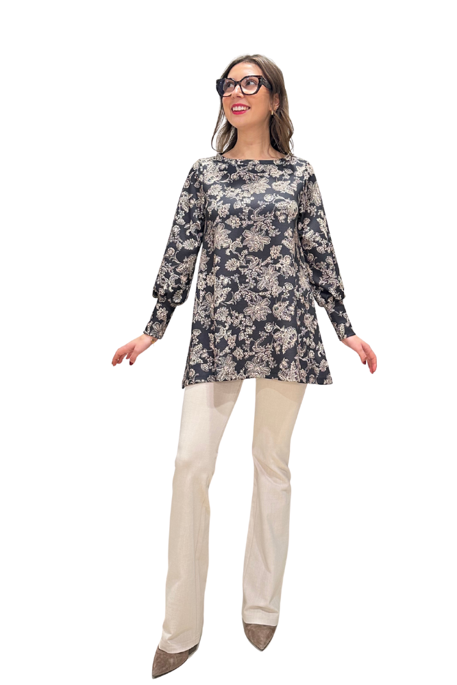 Maglia lunga fantasia nero beige Greta