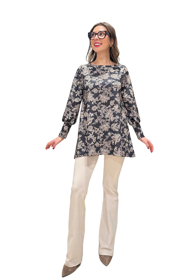 Maglia lunga fantasia nero beige Greta