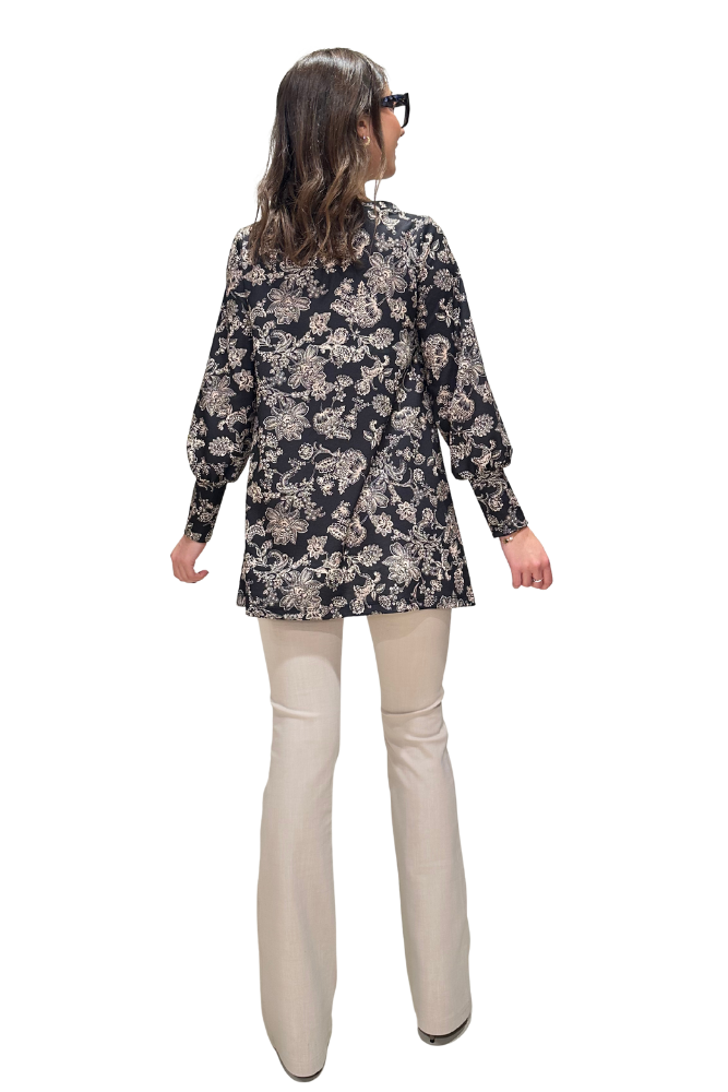 Maglia lunga fantasia nero beige Greta