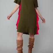 Abito Paris Verde Militare Fuxia