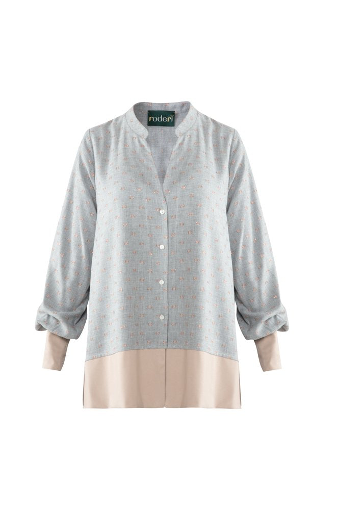 Camicia Paris pois lurex rosa su grigio