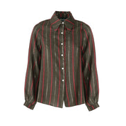 Camicia London a righe rosse su verde muschio