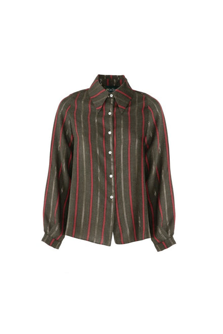 Camicia London a righe rosse su verde muschio