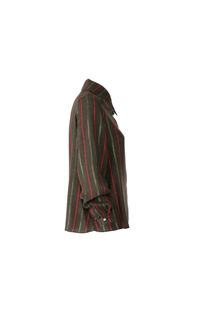 Camicia London a righe rosse su verde muschio