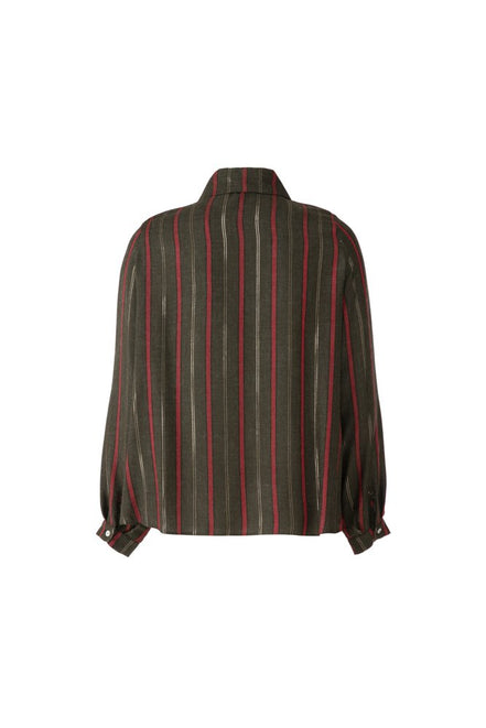 Camicia London a righe rosse su verde muschio