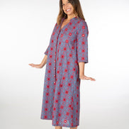 Ischia Dress in Light Blue and Red Broderie Anglaise