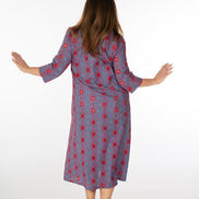 Ischia Dress in Light Blue and Red Broderie Anglaise