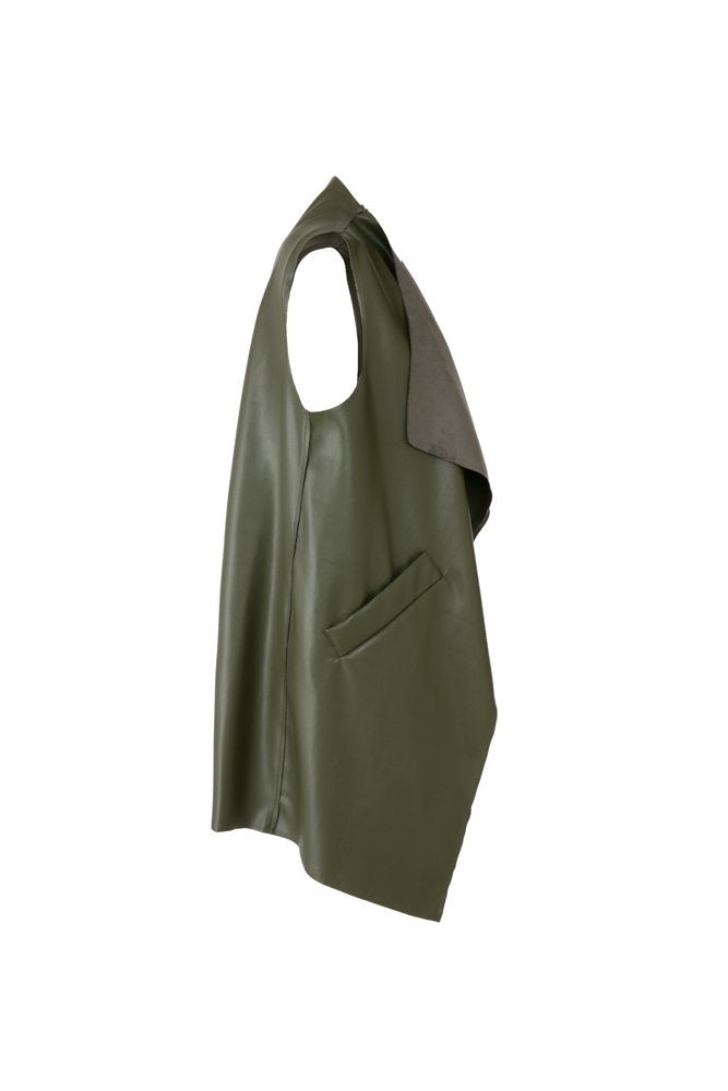 Barcelona Gilet in Army Green Faux Leather