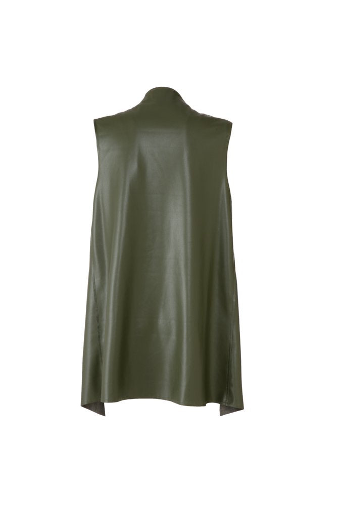 Barcelona Gilet in Army Green Faux Leather