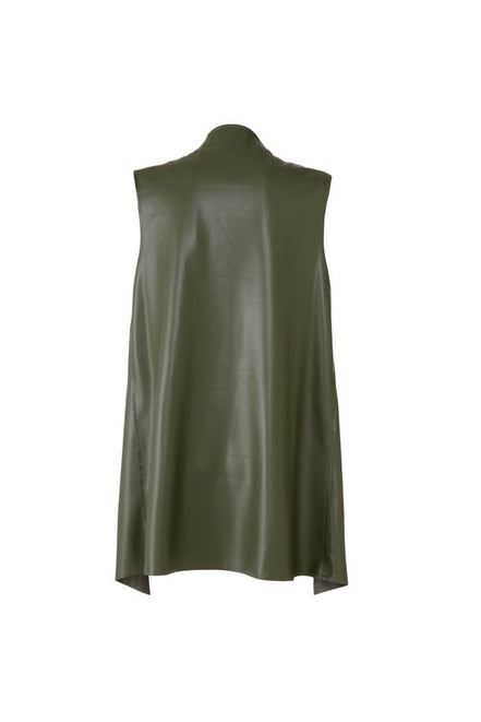 Barcelona Gilet in Army Green Faux Leather