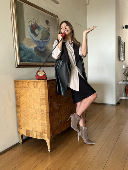 Gonna Tulip longuette punto Milano nero con baschina