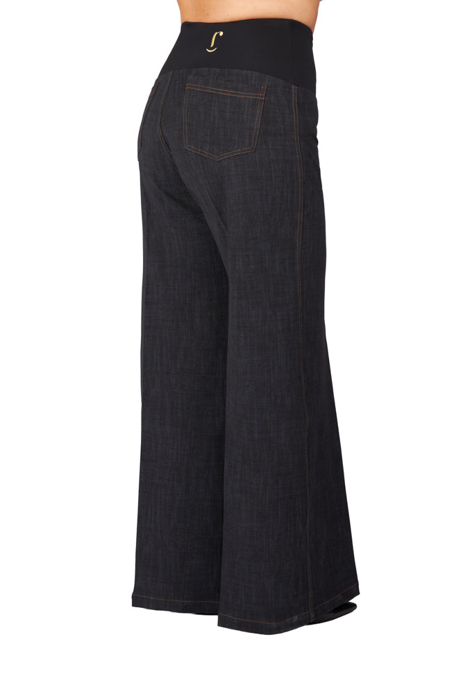 Jeans Wide Leg punto milano nero delavè