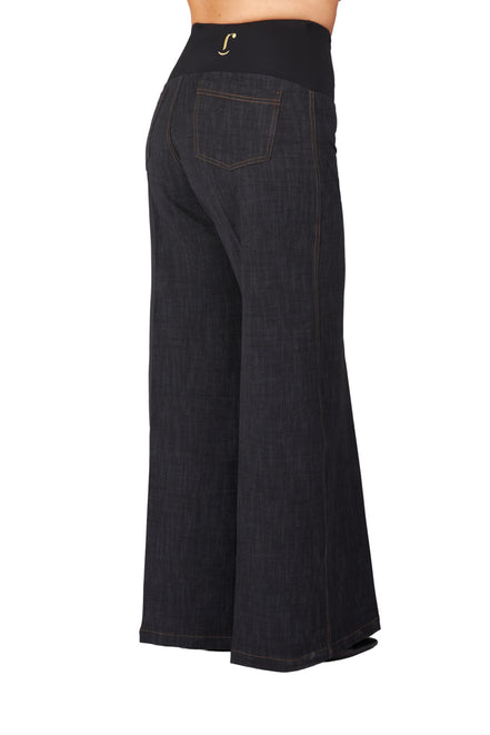 Jeans Wide Leg punto milano nero delavè