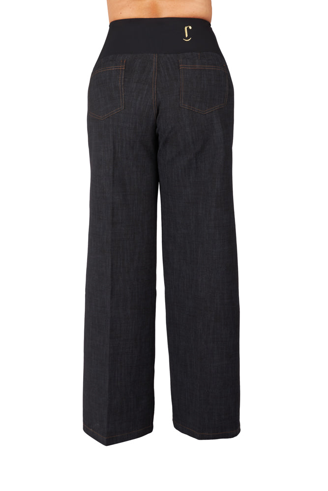 Jeans Wide Leg punto milano nero delavè
