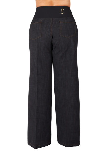 Jeans Wide Leg punto milano nero delavè