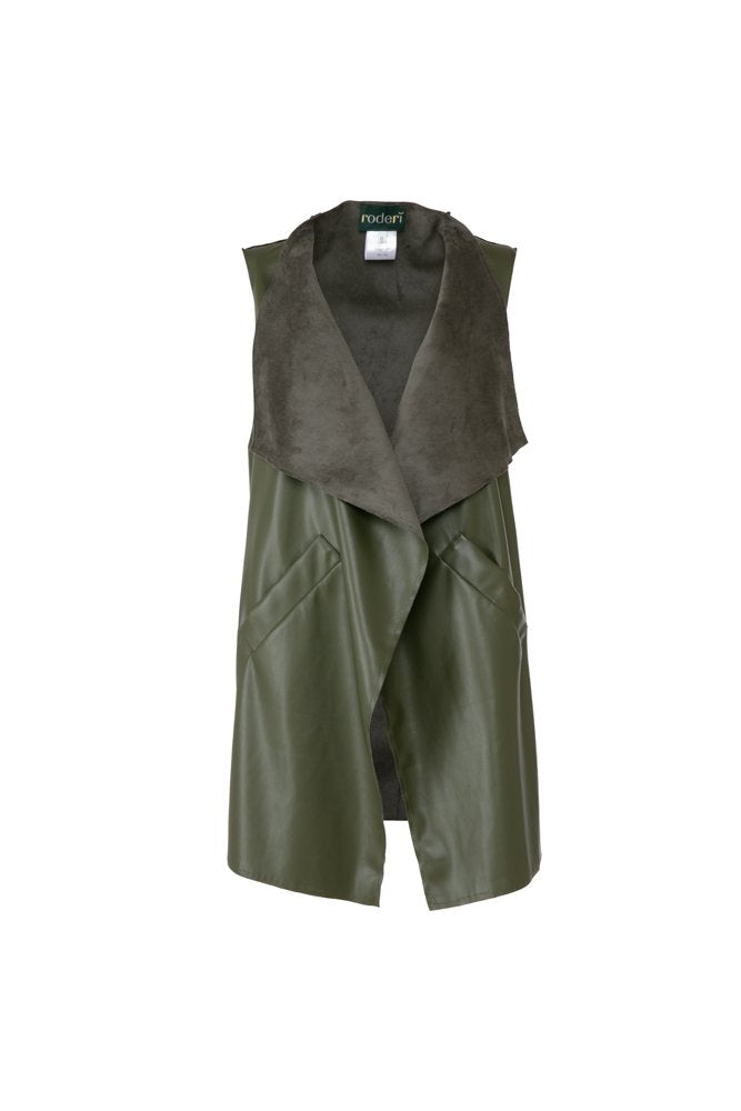 Barcelona Gilet in Army Green Faux Leather