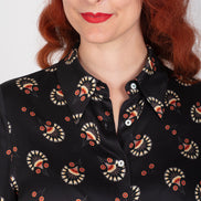 Camicia donna Milano over in satin di viscosa stampa nera