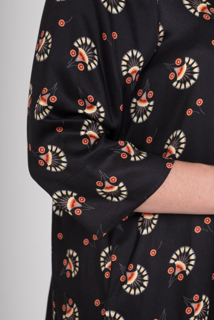 Camicia donna Milano over in satin di viscosa stampa nera