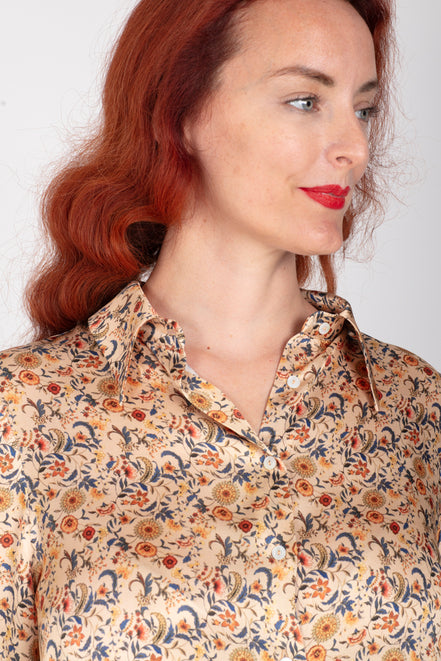 Camicia  Milano satin di viscosa stampa fiori crema