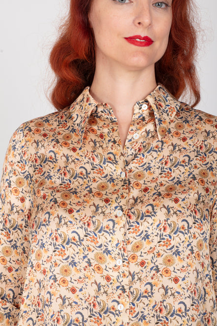 Camicia  Milano satin di viscosa stampa fiori crema