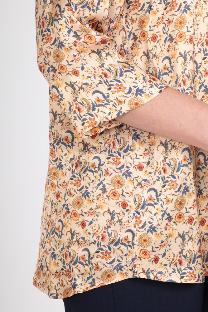 Camicia  Milano satin di viscosa stampa fiori crema