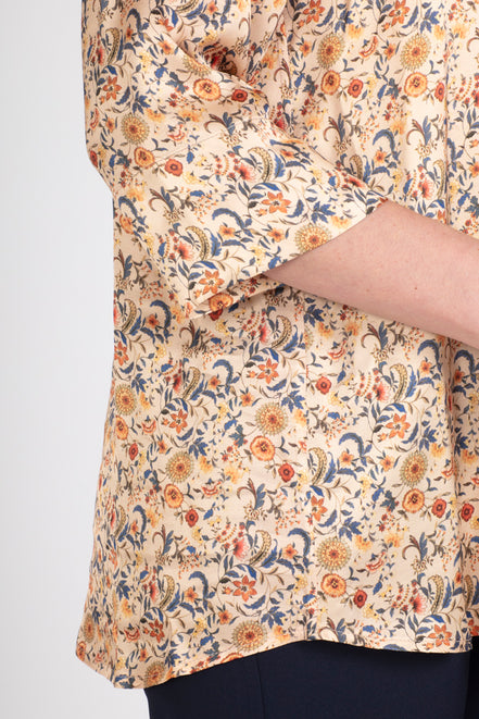 Camicia  Milano satin di viscosa stampa fiori crema