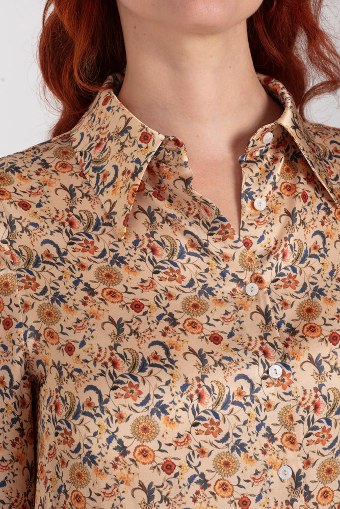 Camicia donna London corta in satin di viscosa stampa fiori