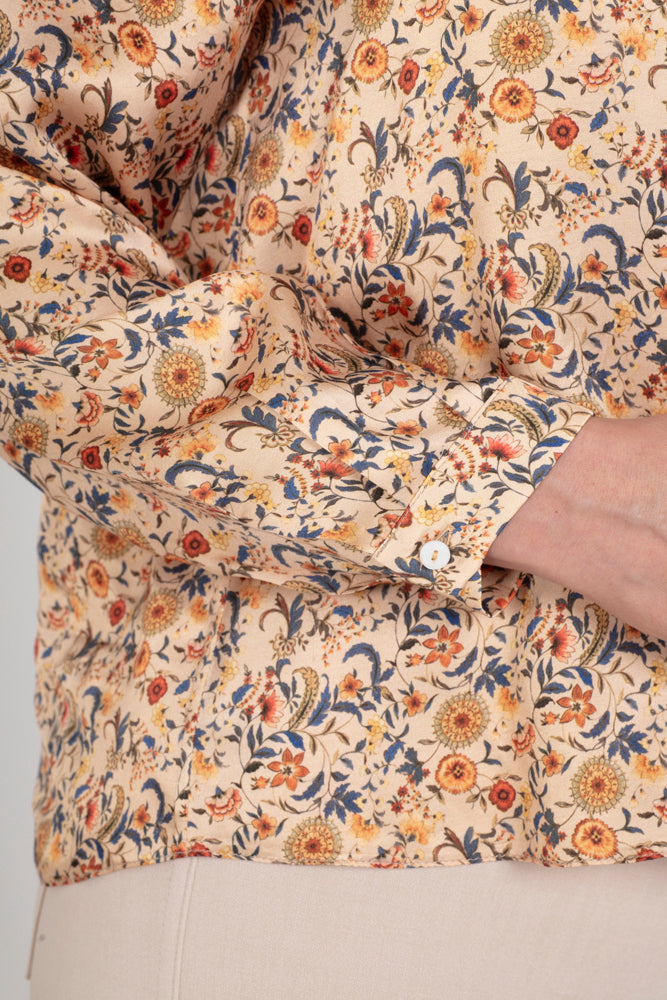 Camicia donna London corta in satin di viscosa stampa fiori