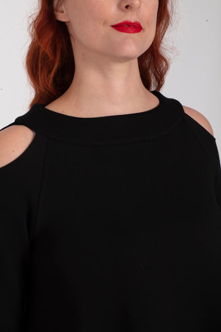 Maglia Sara felpa spalle scoperte scuba nera