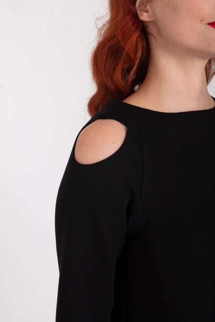Maglia Sara felpa spalle scoperte scuba nera