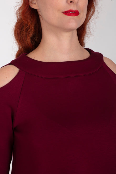 Maglia Sara felpa spalle scoperte scuba vino