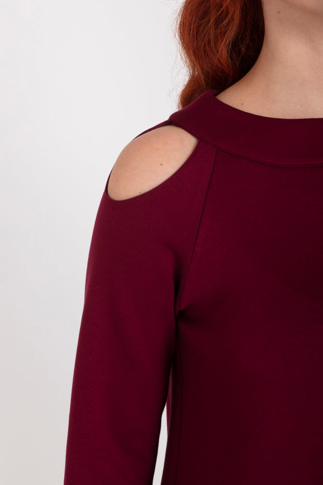 Maglia Sara felpa spalle scoperte scuba vino