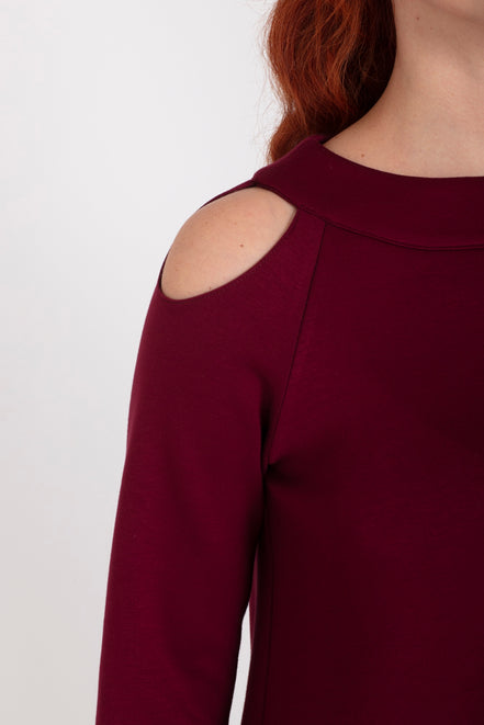 Maglia Sara felpa spalle scoperte scuba vino