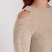 Maglia Sara felpa spalle scoperte pelouche cipria