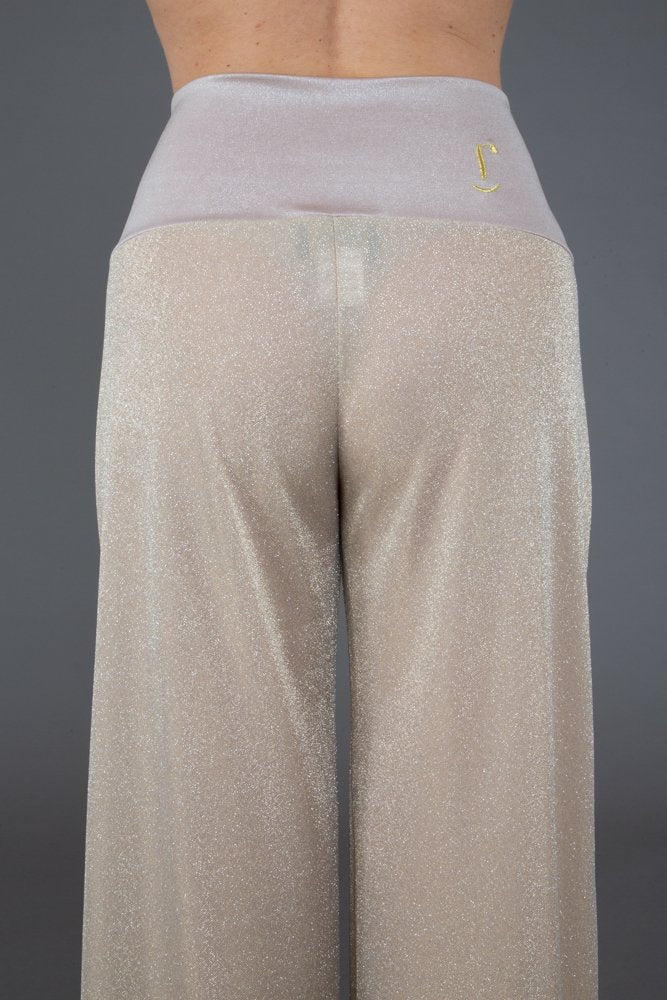 Panta Firenze glitter panna e platino con baschina