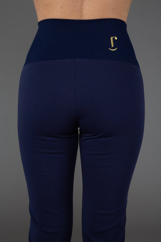 Audrey Trousers in Blue Cotton with Baschina Waistband