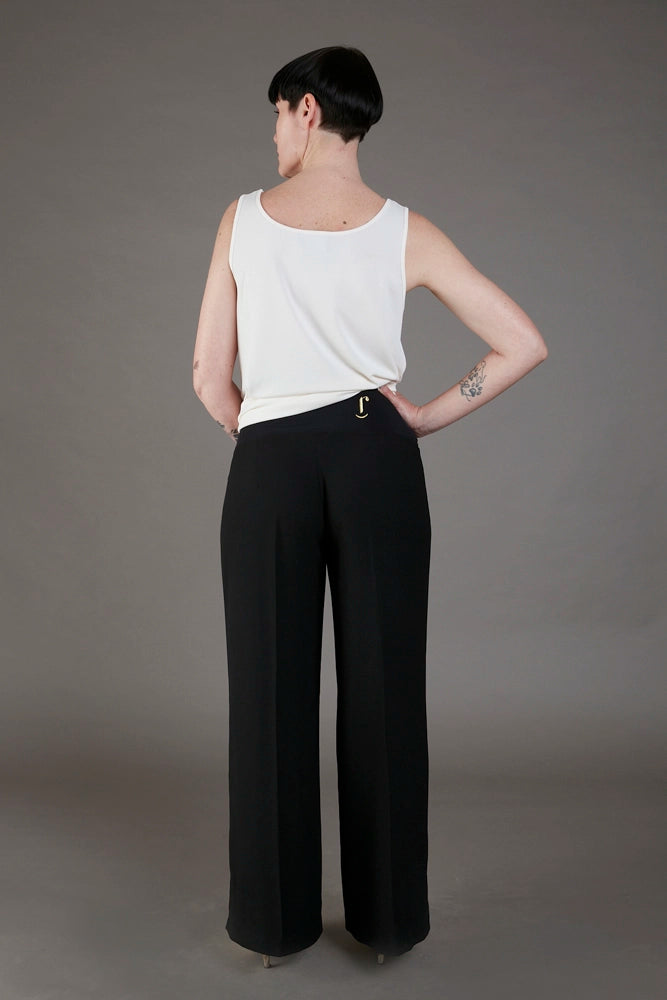 Panta Firenze crepe satin nero con baschina