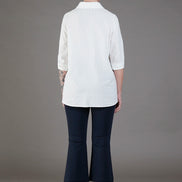 Panta Salina in punto milano cotone navy