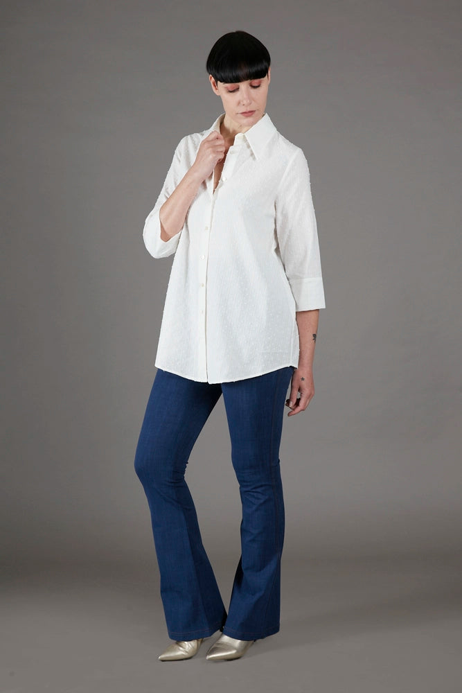 Jeans flare in punto Milano leggero stretch blu delavè
