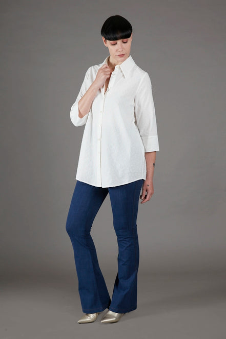 Jeans flare in punto Milano leggero stretch blu delavè