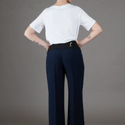 Panta Firenze crepe satin blu con baschina
