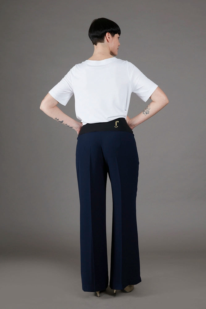 Panta Firenze crepe satin blu con baschina