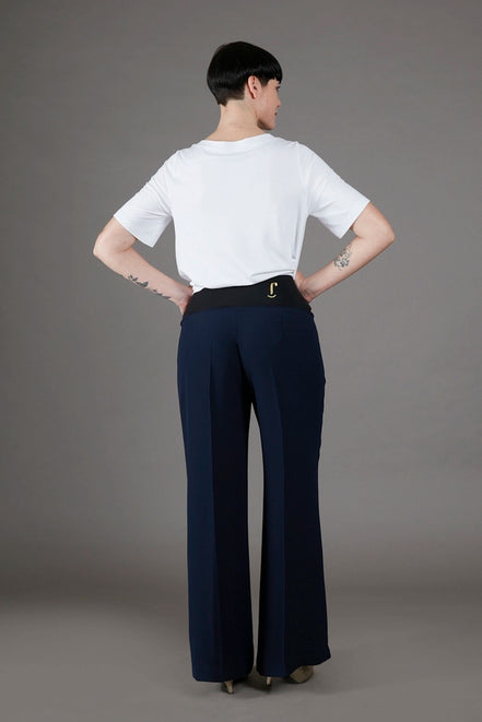 Panta Firenze crepe satin blu con baschina