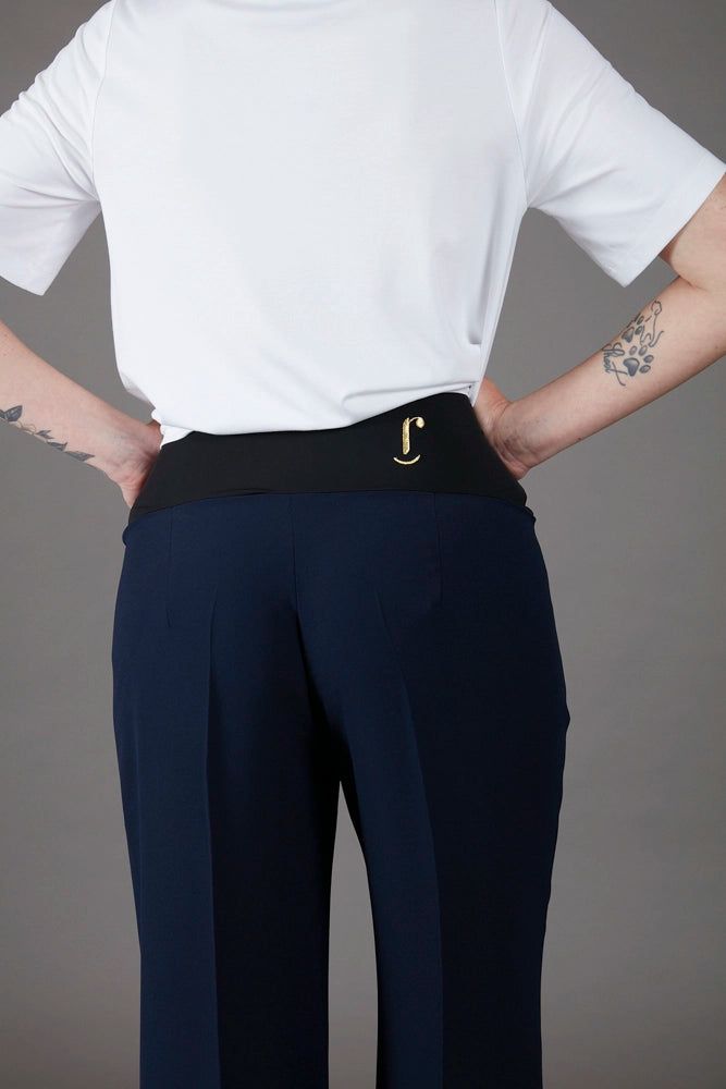 Panta Firenze crepe satin blu con baschina