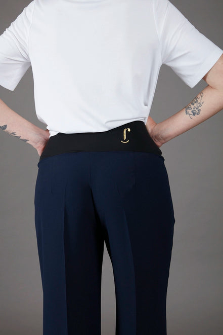 Panta Firenze crepe satin blu con baschina