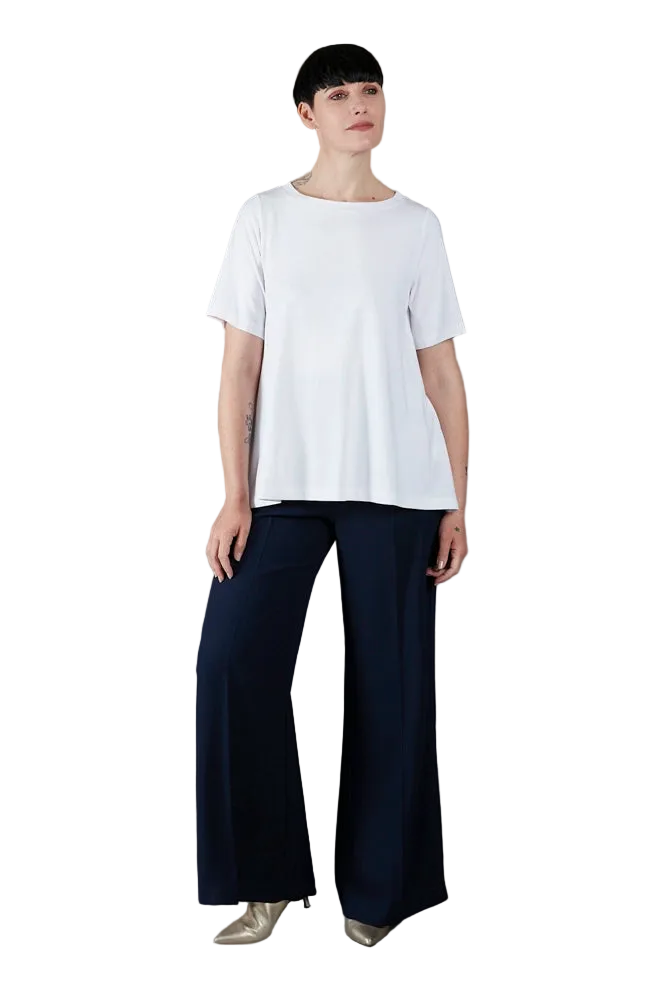 Panta Firenze crepe satin blu con baschina