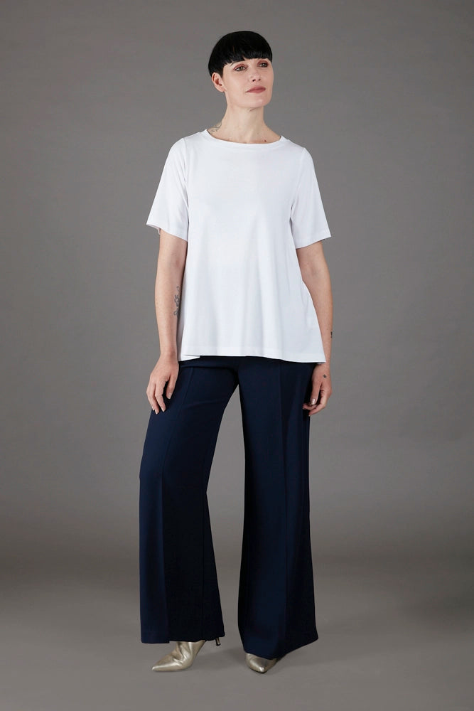 Panta Firenze crepe satin blu con baschina