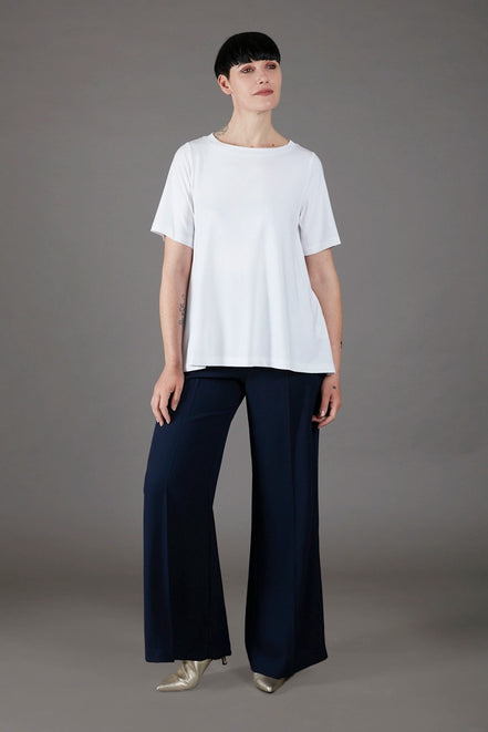 Panta Firenze crepe satin blu con baschina