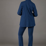 Jeans flare donna blu chiaro delavè con baschina in punto Milano leggero stretch