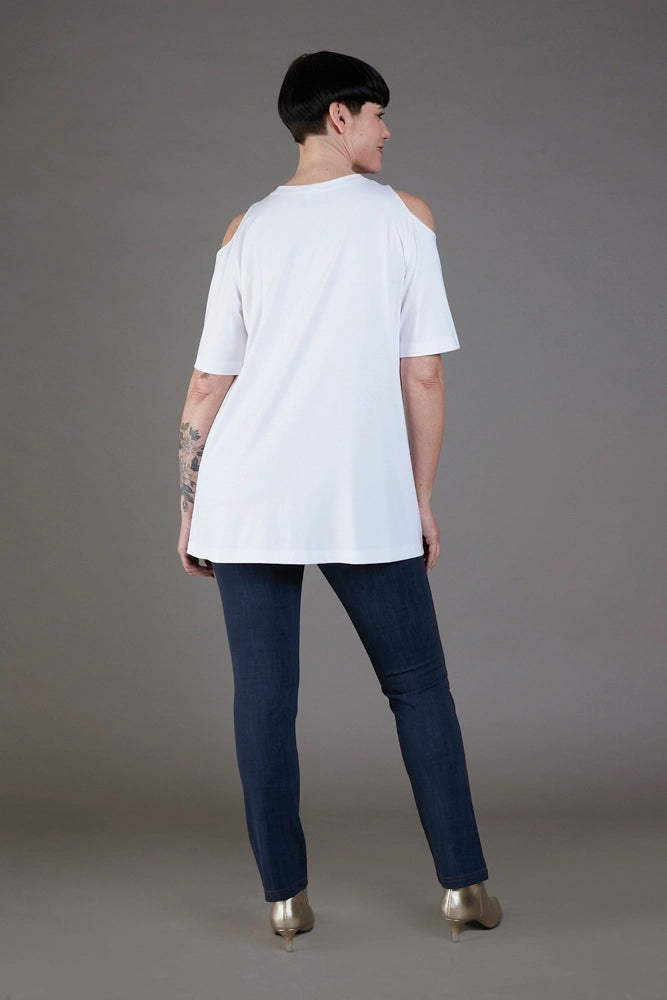 Jeans sigaretta cotone blu delavè con baschina